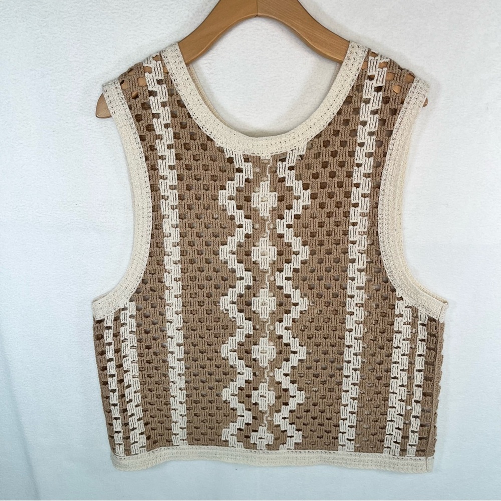 NWOT Z Supply Women's Merrick Crochet Tank Top Back-Button Vest Earthy Boho Sz S